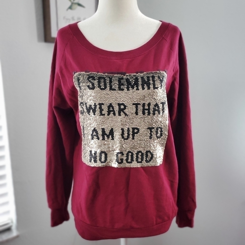 Warner Bros. Maroon Women’s Sweater with Gold Sequin Panel